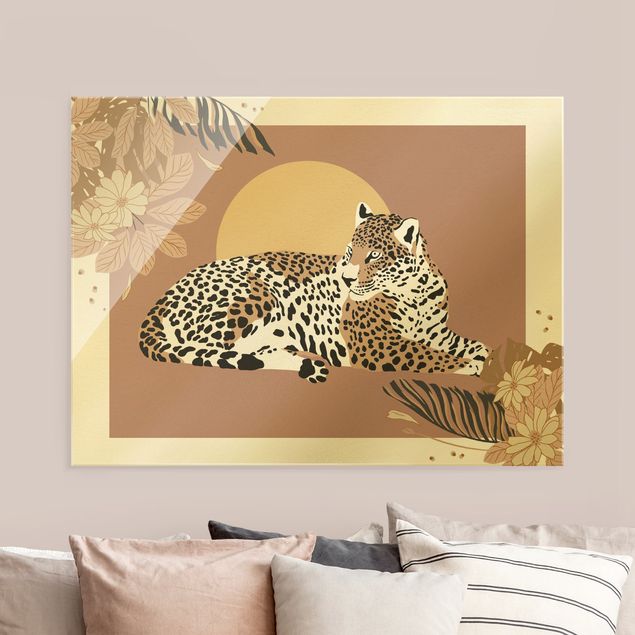 Wohndeko Pflanzen Safari Tiere - Leopard im Sonnenuntergang