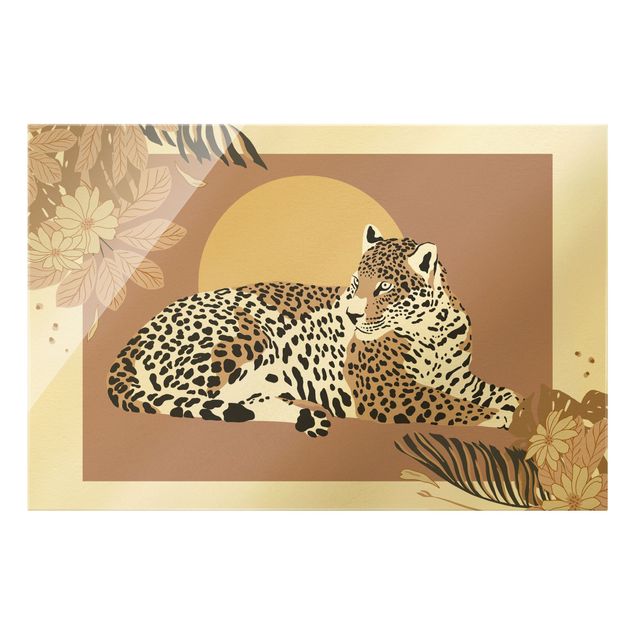 Wanddeko über Sofa Safari Tiere - Leopard im Sonnenuntergang