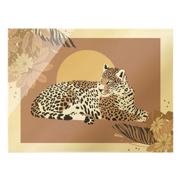 Wanddeko über Sofa Safari Tiere - Leopard im Sonnenuntergang