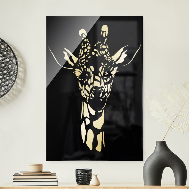 Wanddeko Schlafzimmer Safari Tiere - Portrait Giraffe Schwarz