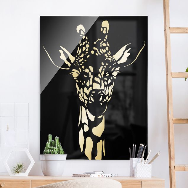 Wanddeko Schlafzimmer Safari Tiere - Portrait Giraffe Schwarz