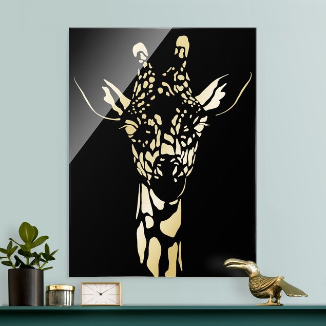 Wandbilder Giraffen Safari Tiere - Portrait Giraffe Schwarz