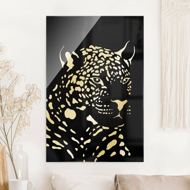 Wanddeko Schlafzimmer Safari Tiere - Portrait Leopard Schwarz