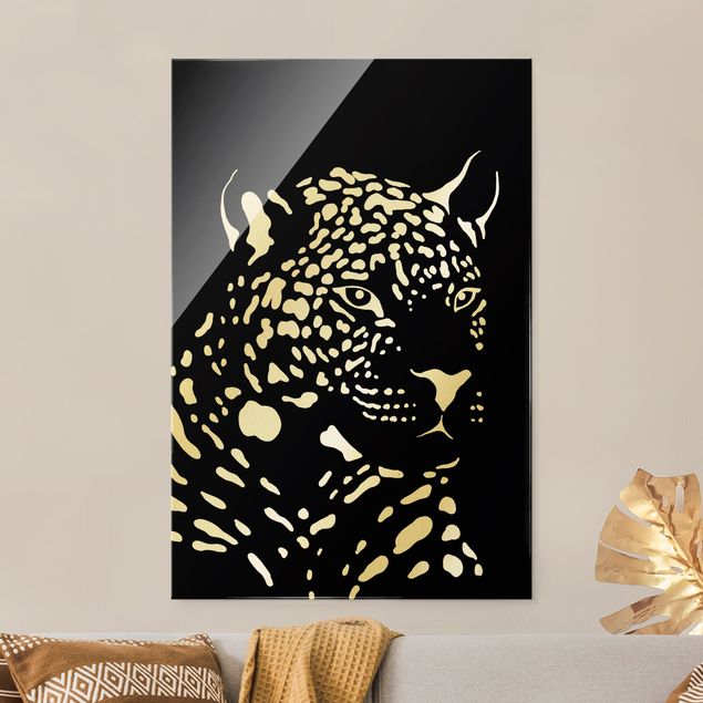 Wanddeko Flur Safari Tiere - Portrait Leopard Schwarz