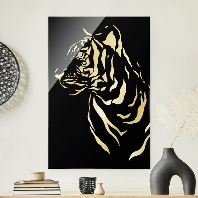 Wanddeko Jugendzimmer Safari Tiere - Portrait Tiger Schwarz