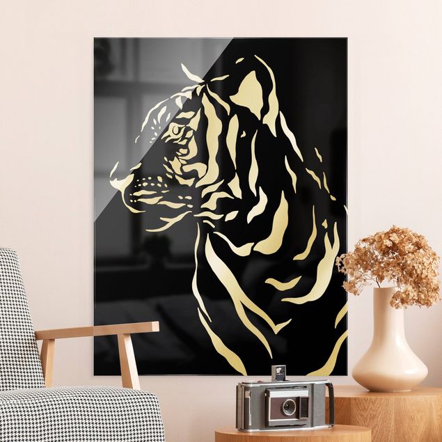 Wanddeko Jugendzimmer Safari Tiere - Portrait Tiger Schwarz