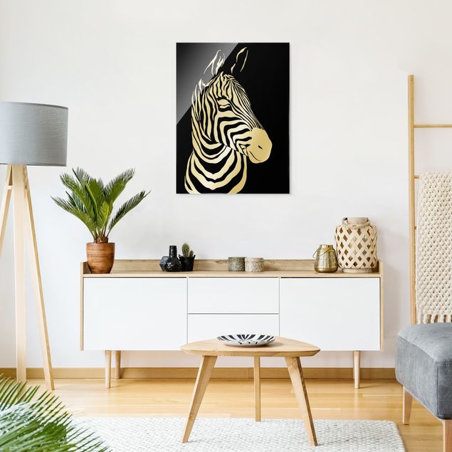 Wanddeko über Sofa Safari Tiere - Portrait Zebra Schwarz