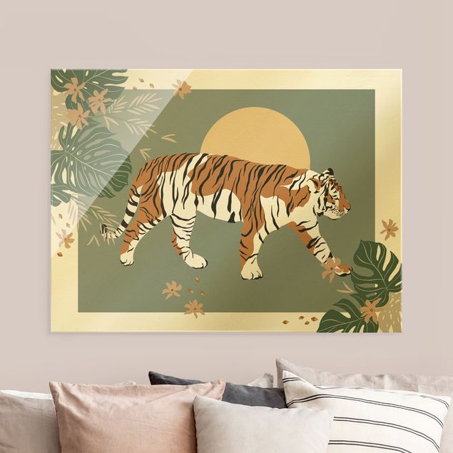 Wanddeko Büro Safari Tiere - Tiger im Sonnenuntergang
