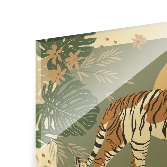 Wanddeko über Sofa Safari Tiere - Tiger im Sonnenuntergang