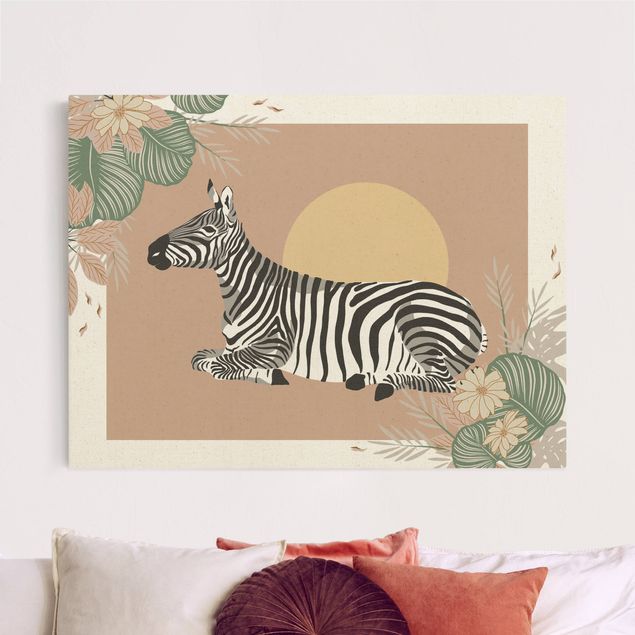 Wanddeko Wohnzimmer Safari Tiere - Zebra im Sonnenuntergang