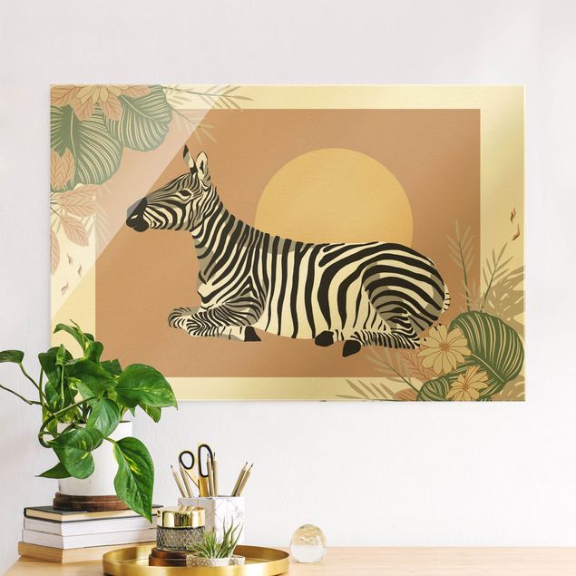 Wanddeko beige Safari Tiere - Zebra im Sonnenuntergang