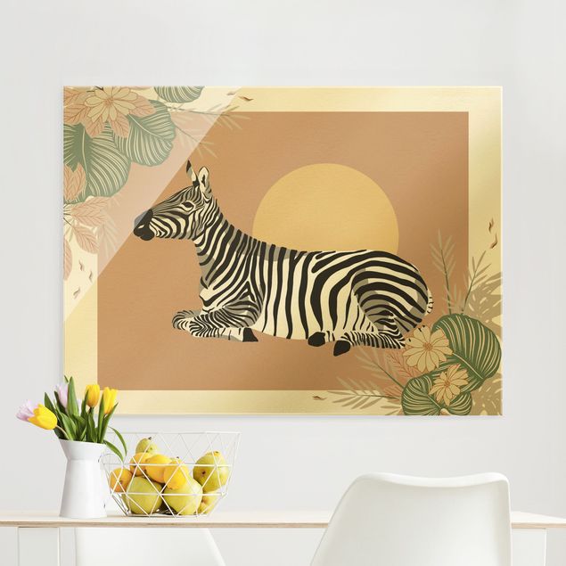 Wanddeko beige Safari Tiere - Zebra im Sonnenuntergang