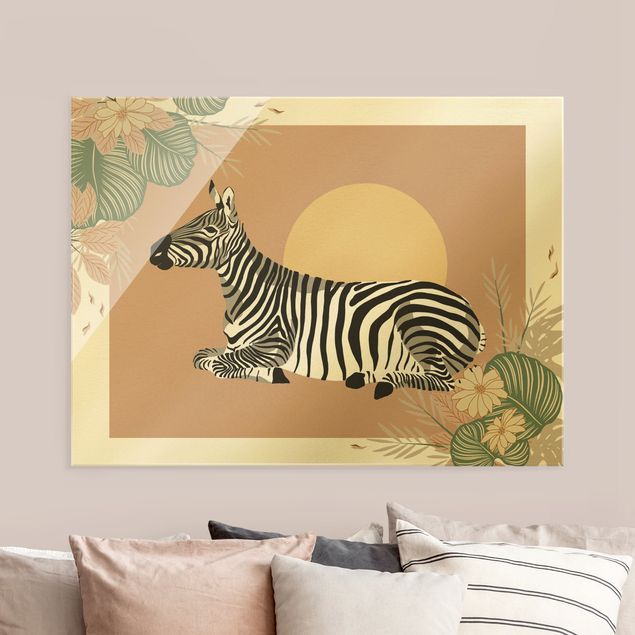 Wanddeko Büro Safari Tiere - Zebra im Sonnenuntergang
