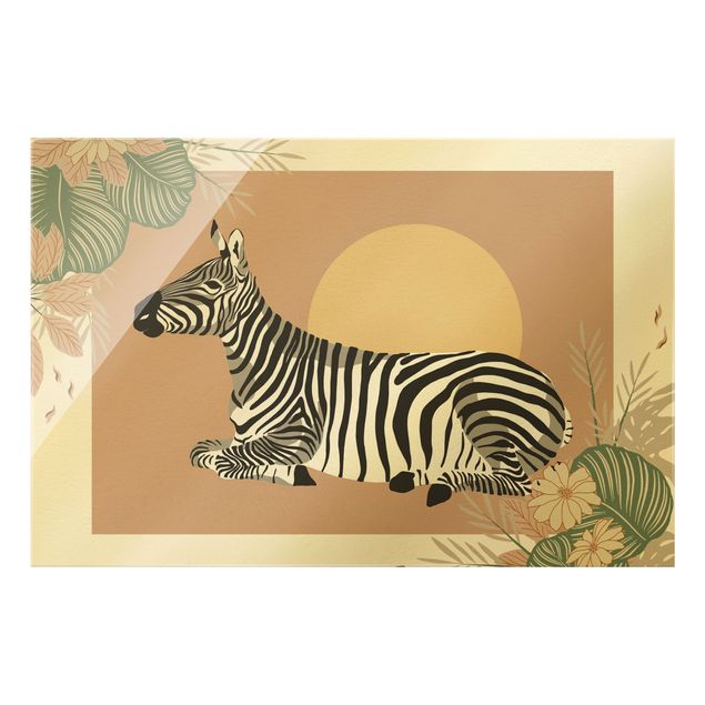 Wanddeko über Sofa Safari Tiere - Zebra im Sonnenuntergang
