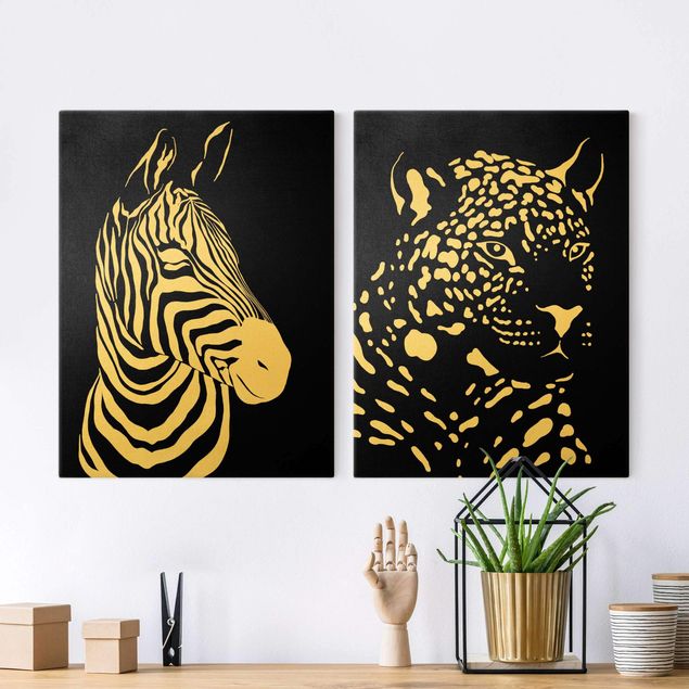 Wanddeko Wohnzimmer Safari Tiere - Zebra und Leopard Schwarz