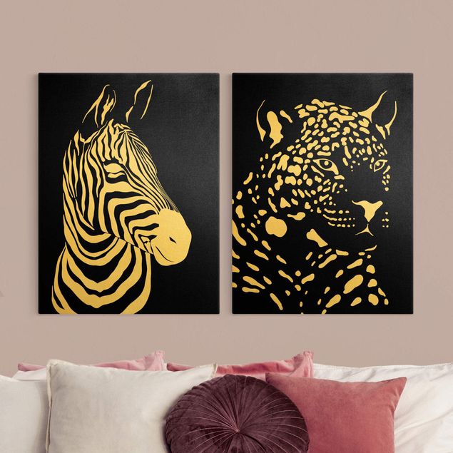 Wanddeko Büro Safari Tiere - Zebra und Leopard Schwarz