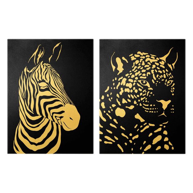 Wanddeko Jugendzimmer Safari Tiere - Zebra und Leopard Schwarz