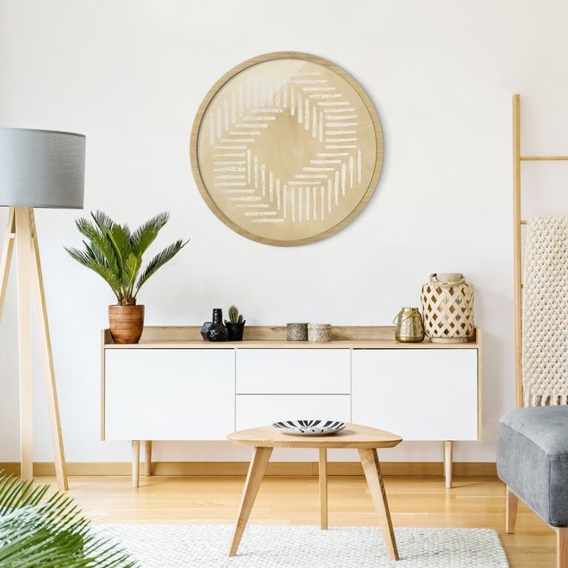 Wanddeko über Sofa Sandfarbene moderne Geometrie