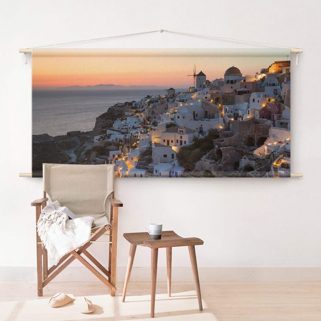Wanddeko Wohnzimmer Santorini bei Nacht