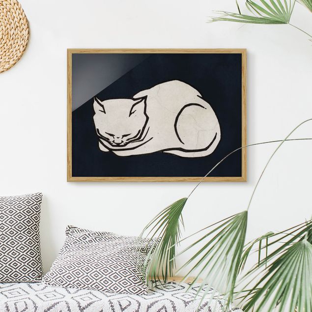 Wanddeko Wohnzimmer Schlafende Katze Illustration