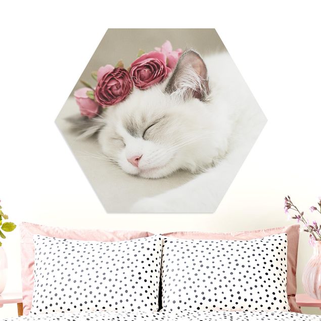 Kinderzimmer Deko Schlafende Katze mit Rosen