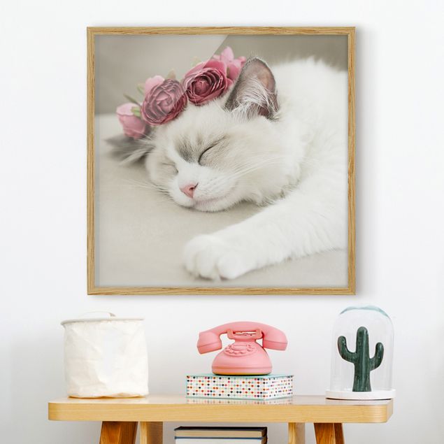 Kinderzimmer Deko Schlafende Katze mit Rosen