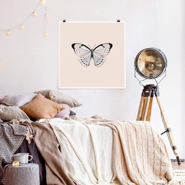Wanddeko Schlafzimmer Schmetterling auf Beige