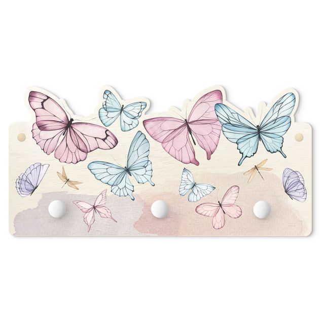 Wanddeko Illustration Schmetterlinge Aquarell Pastell