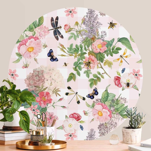 Wanddeko Wohnzimmer Schmetterlinge mit rosa Blumen