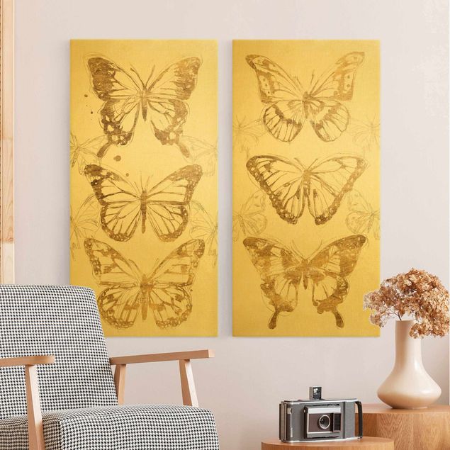 Wanddeko Büro Schmetterlingskompositionen Gold