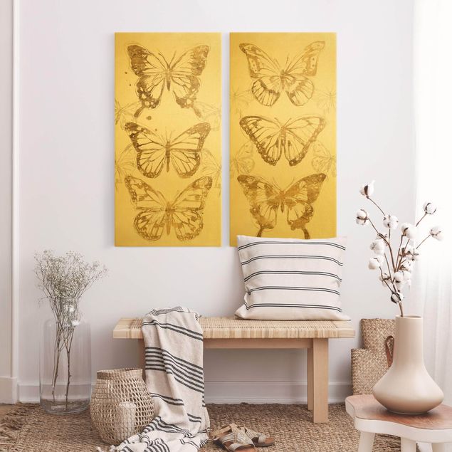 Wanddeko Schlafzimmer Schmetterlingskompositionen Gold