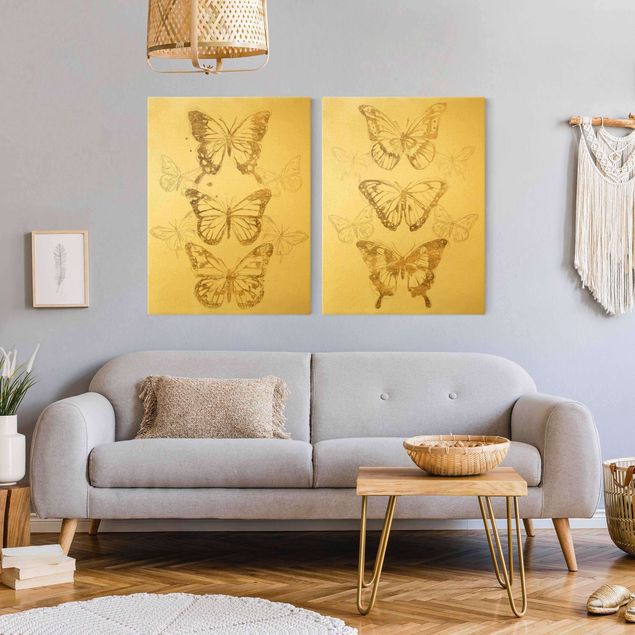 Wanddeko gold Schmetterlingskompositionen Gold