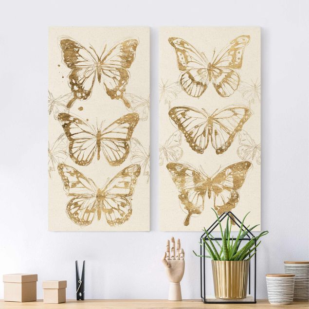Wanddeko Wohnzimmer Schmetterlingskompositionen Gold