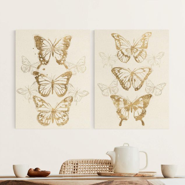 Wanddeko Wohnzimmer Schmetterlingskompositionen Gold