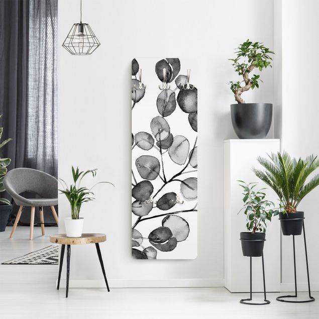 Wanddeko Büro Schwarz Weiß Aquarell Eukalyptuszweig