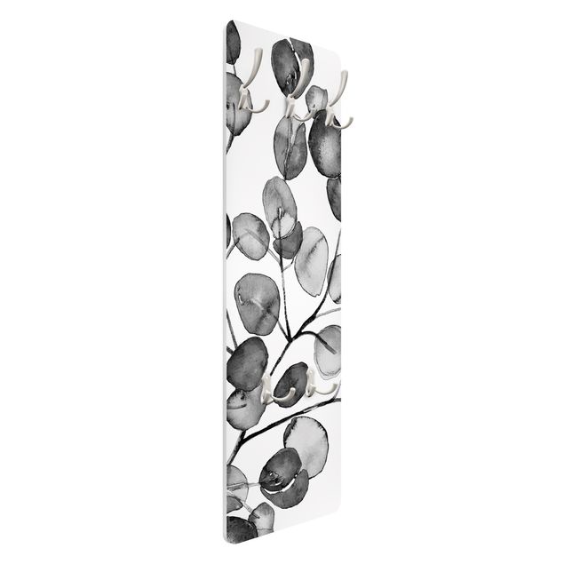 Wanddeko schwarz-weiß Schwarz Weiß Aquarell Eukalyptuszweig