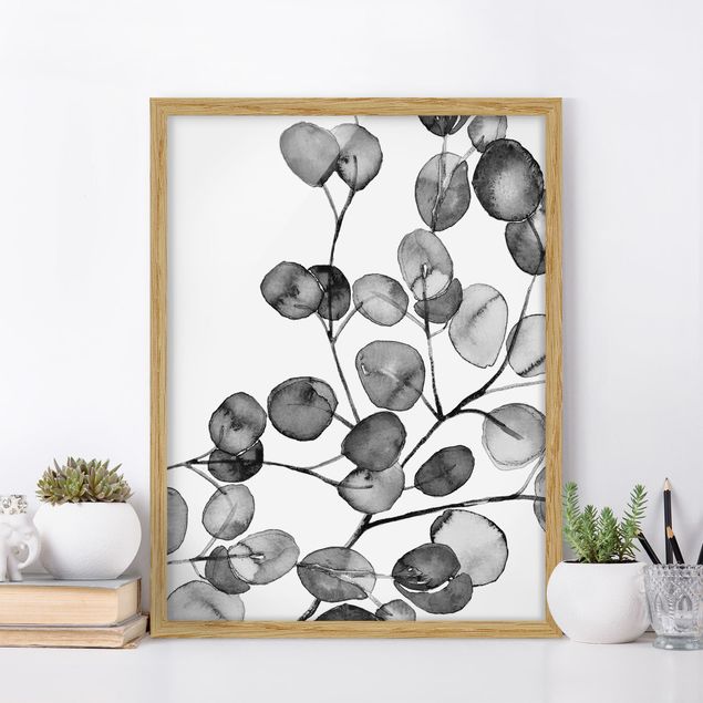 Wanddeko Wohnzimmer Schwarz Weiß Aquarell Eukalyptuszweig