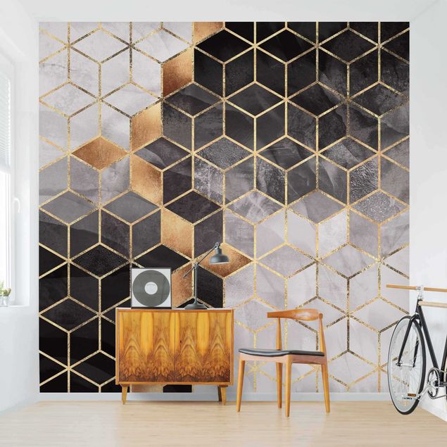 Wanddeko Schlafzimmer Schwarz Weiß goldene Geometrie