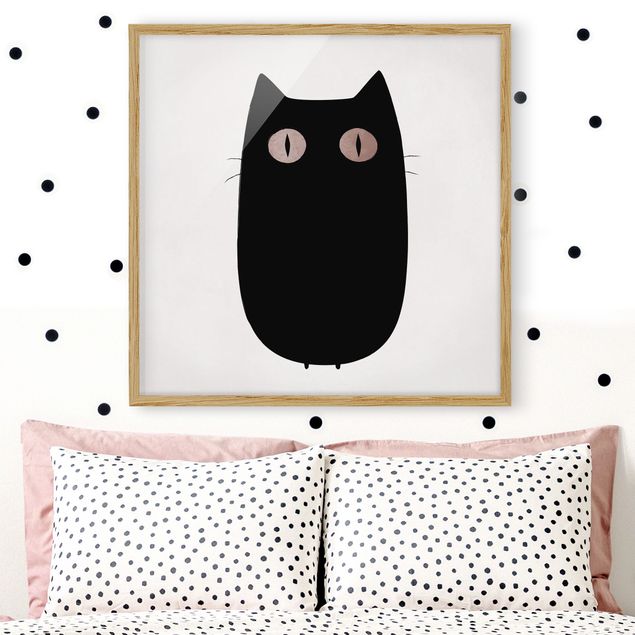 Wanddeko Wohnzimmer Schwarze Katze Illustration
