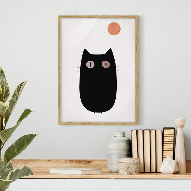 Wanddeko Schlafzimmer Schwarze Katze Illustration