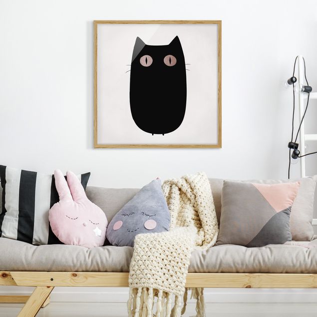 Wanddeko Flur Schwarze Katze Illustration