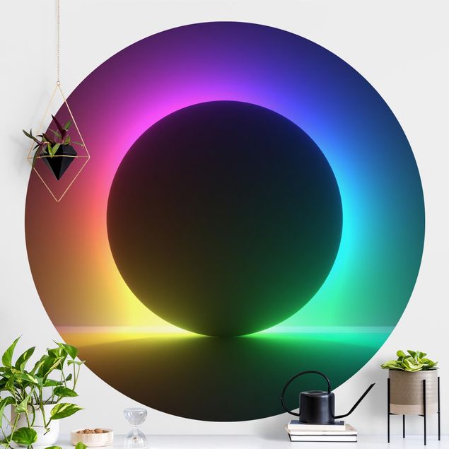 Deko 3D Schwarzer Kreis mit Neonlicht