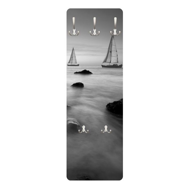 Wanddeko schwarz-weiß Segelschiffe im Ozean II