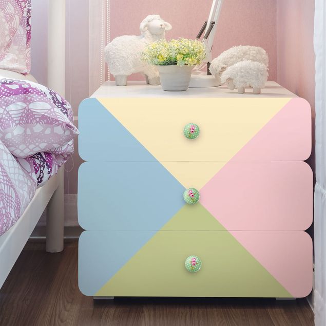 Wanddeko Schlafzimmer Set mit 4 Quadraten Pastellfarben - Cremé Rosé Pastellblau Mint