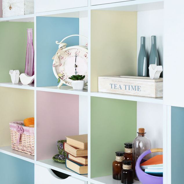 Wanddeko Flur Set mit 4 Quadraten Pastellfarben - Cremé Rosé Pastellblau Mint