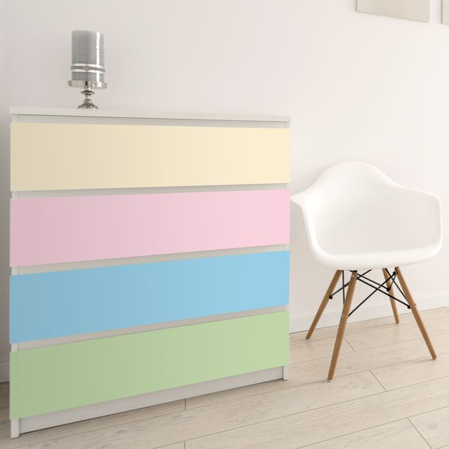Wanddeko Schlafzimmer Set mit 4 Streifen Pastellfarben - Cremé Rosé Pastellblau Mint