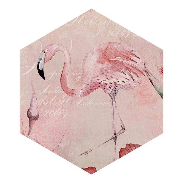 Wanddeko Büro Shabby Chic Collage - Flamingo