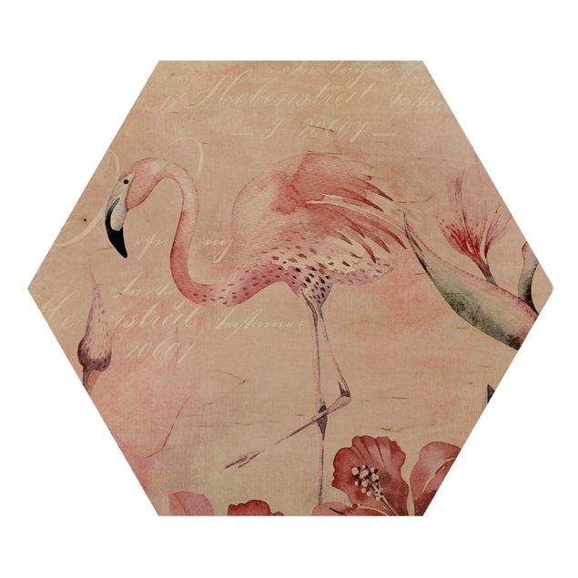 Wanddeko über Sofa Shabby Chic Collage - Flamingo
