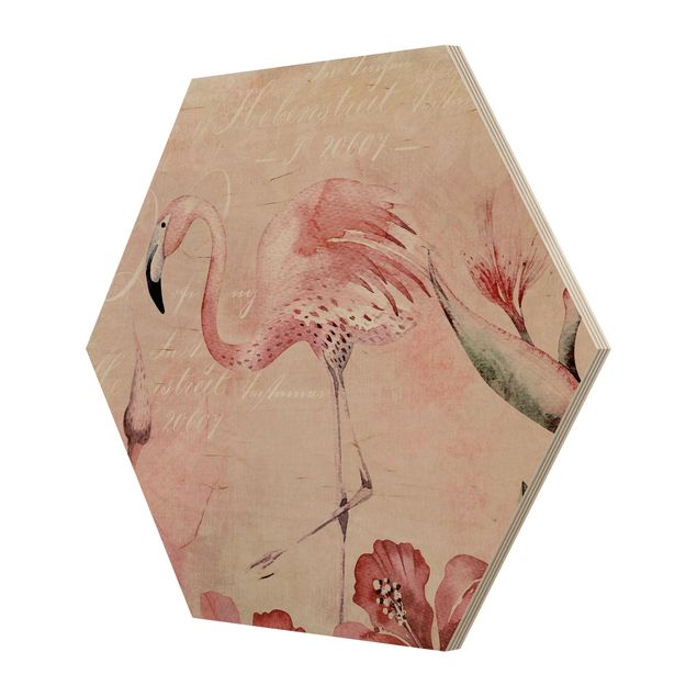 Wanddeko über Bett Shabby Chic Collage - Flamingo