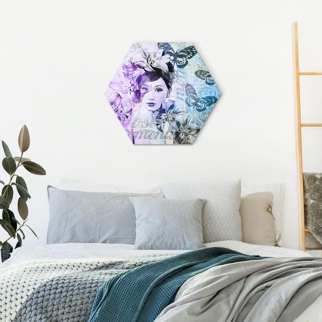 Wanddeko Flur Shabby Chic Collage - Portrait mit Schmetterlingen